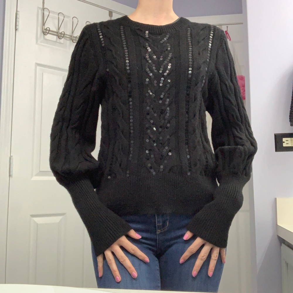 Balloon Sleeve Sequin Sweater Size Small